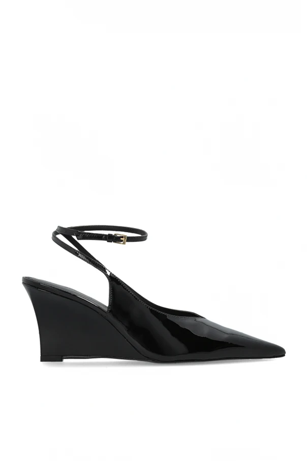 BLACK Leather wedge shoes "Eliana"