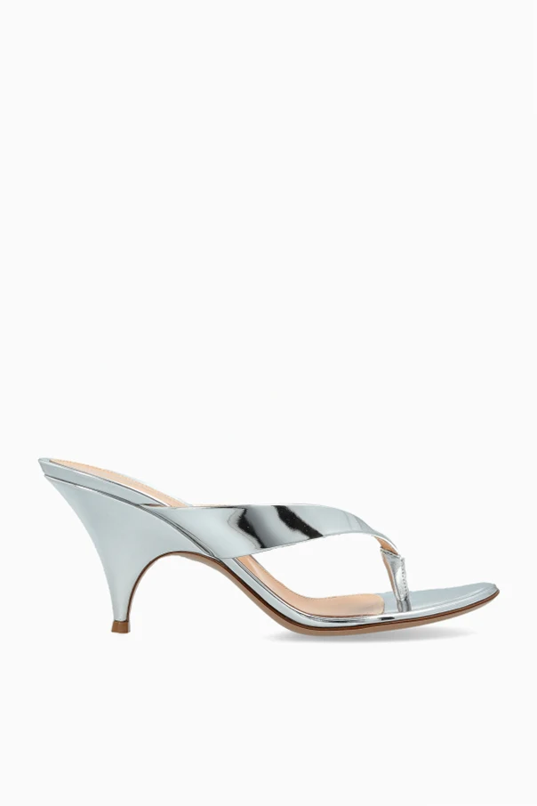 SREBRNY Klapki na obcasie `Sofia`