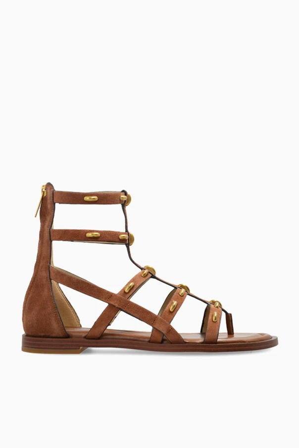 BRĄZOWY Zamszowe sandały `Noa`