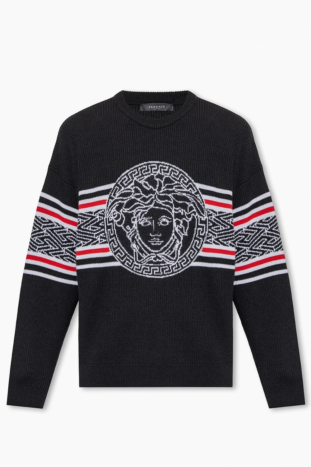 BLACK Wool sweater with La Greca Medusa