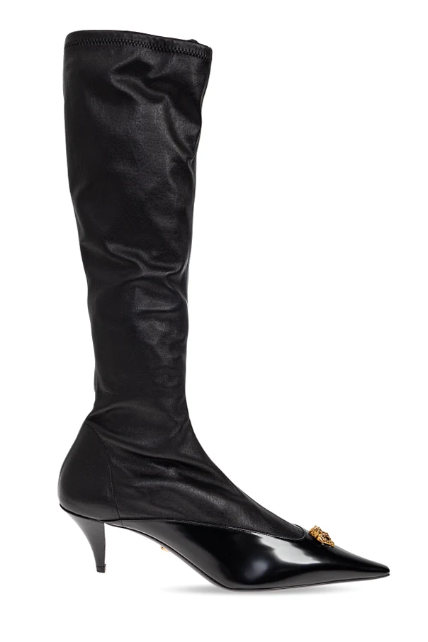 SCHWARZ Lederstiefel mit Absatz