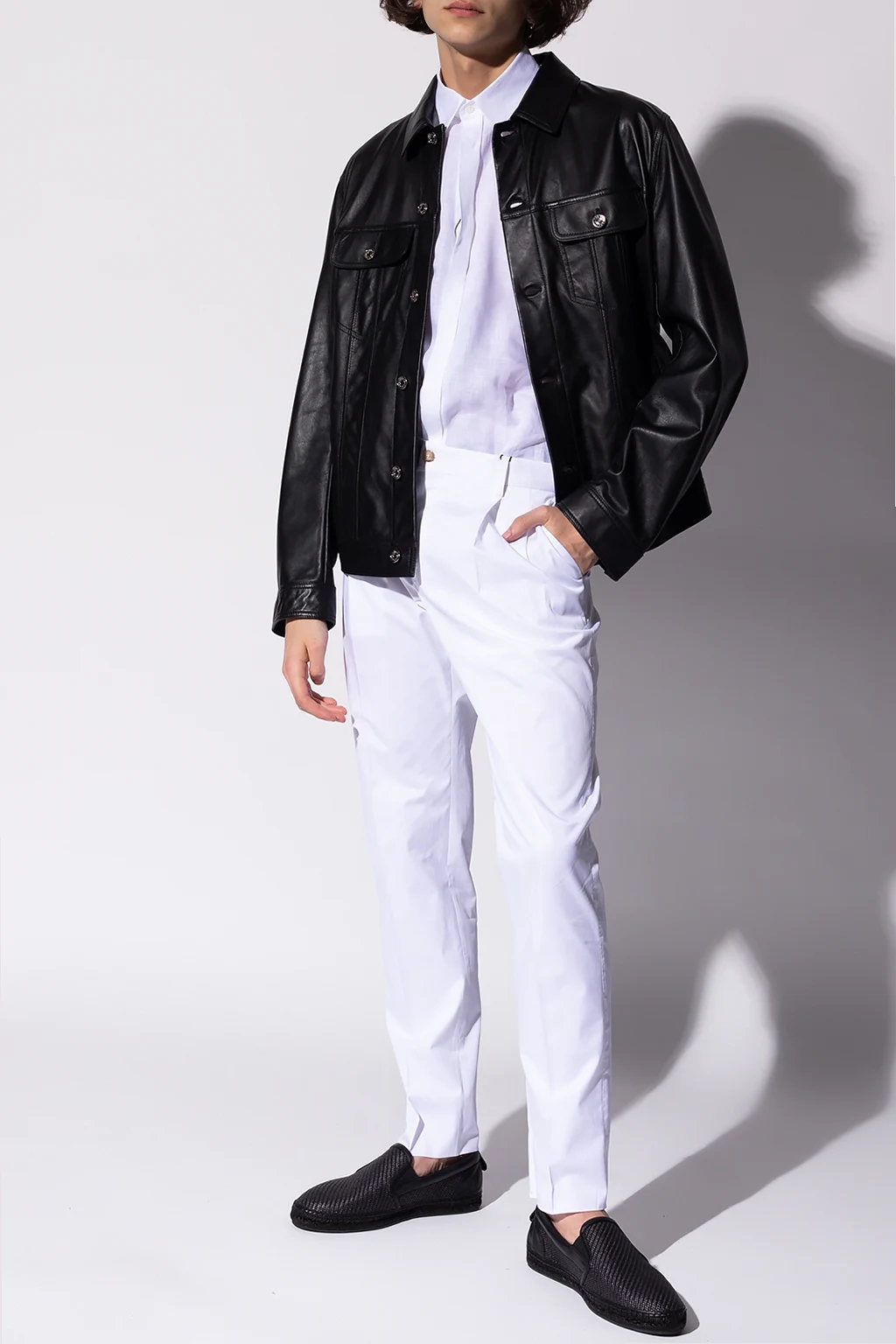 WHITE Pleat-front trousers with logo