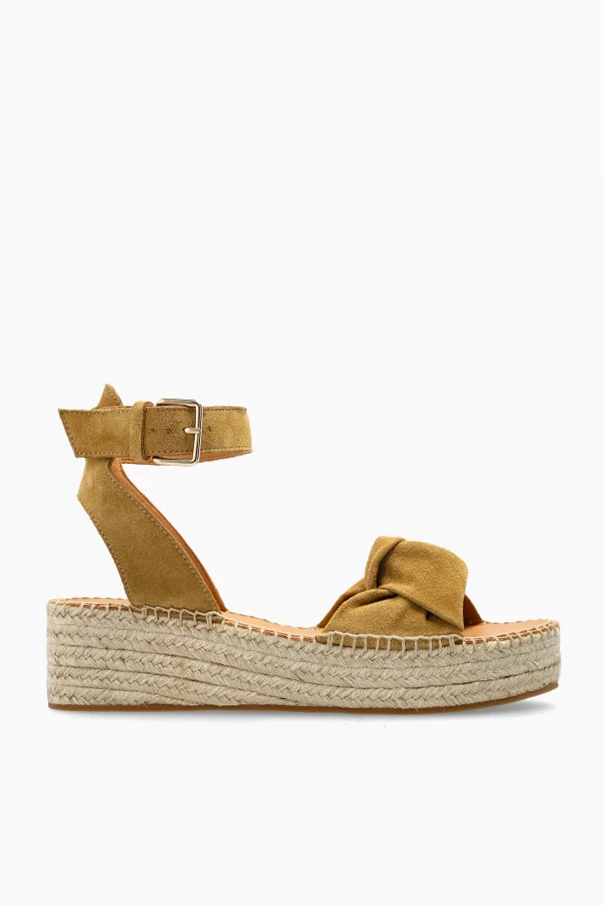 beżowy Zamszowe sandały na platformie