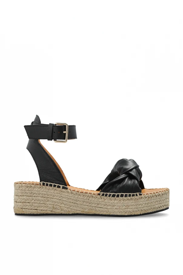 CZARNY Skórzane  sandały na platformie