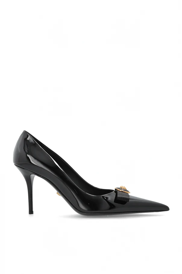 BLACK Leather heeled shoes with Medusa head