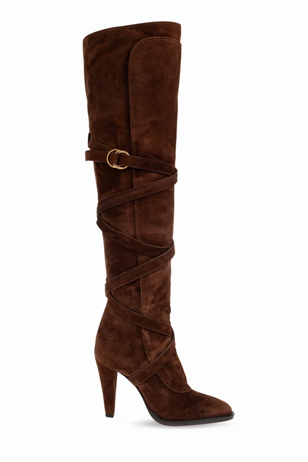 BROWN “Janis” leather heeled boots