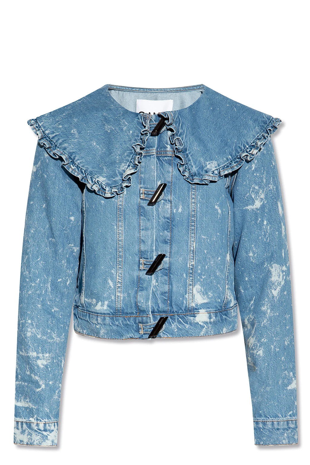 Denim jacket with ruffle collar