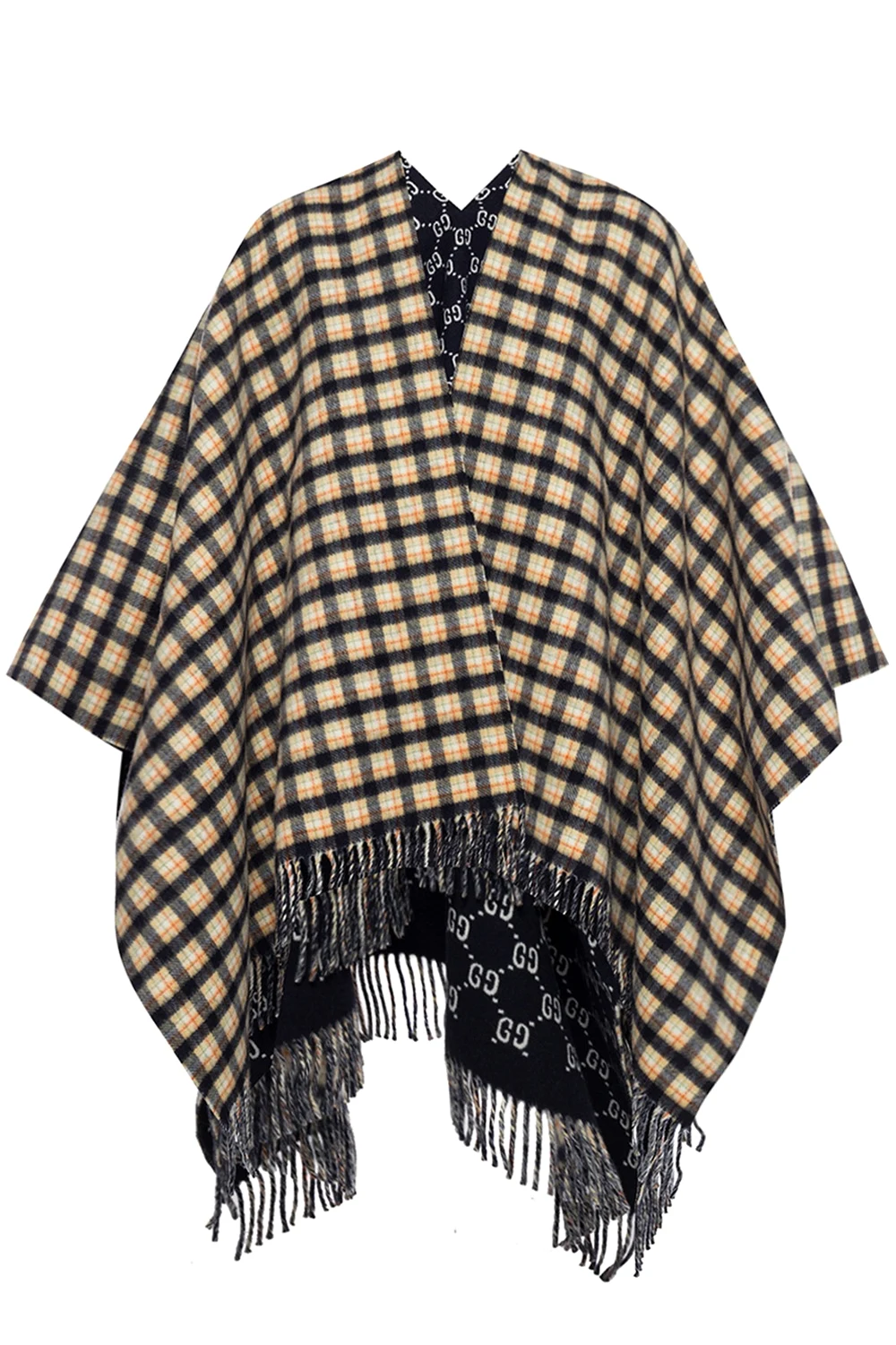 Checked wool poncho