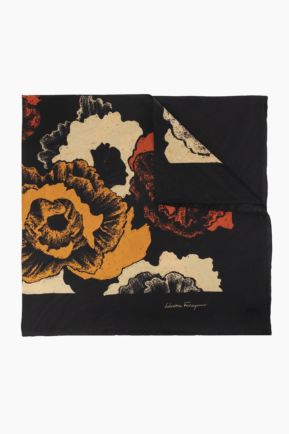 BLACK Shawl with ‘Poppy‘ print