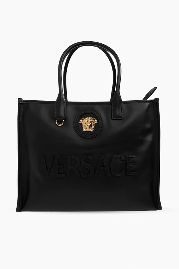 CZARNY Skórzana torba typu `shopper`
