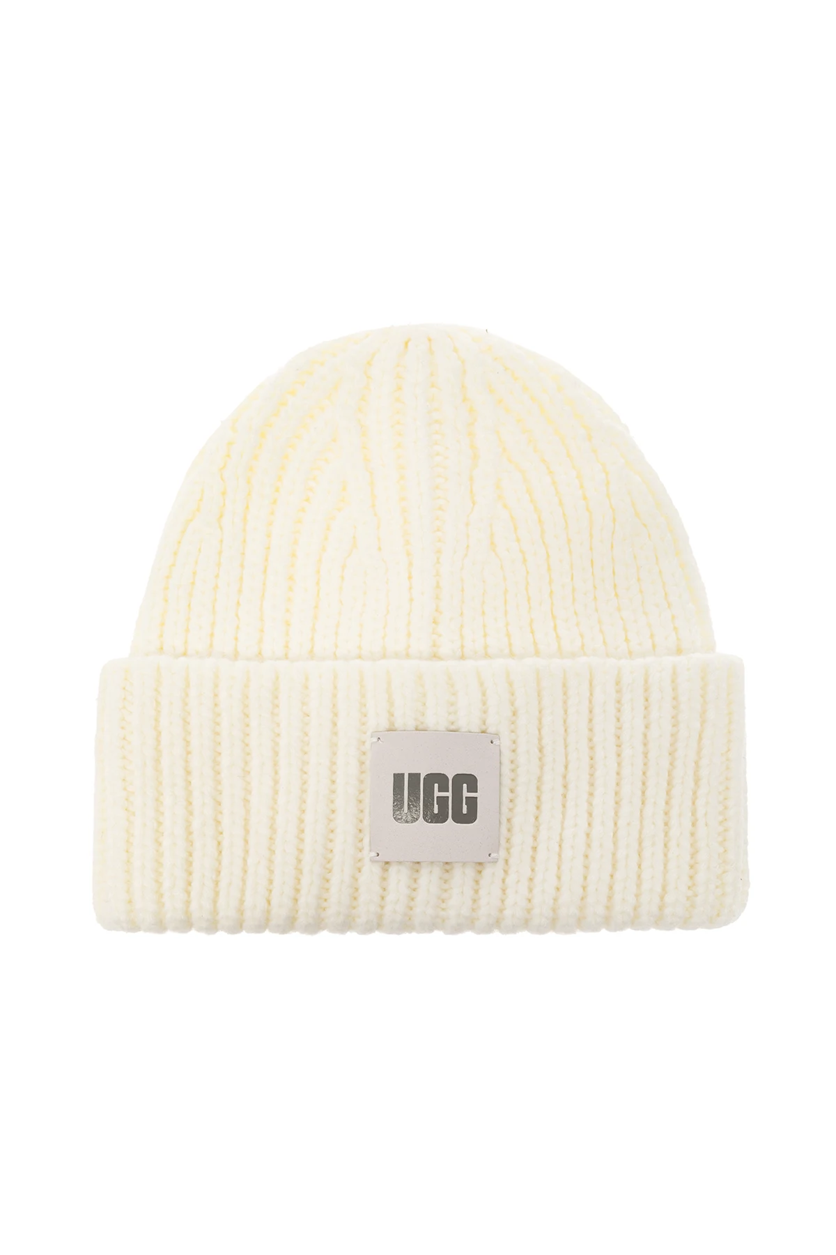 cream Beanie with logo patch
