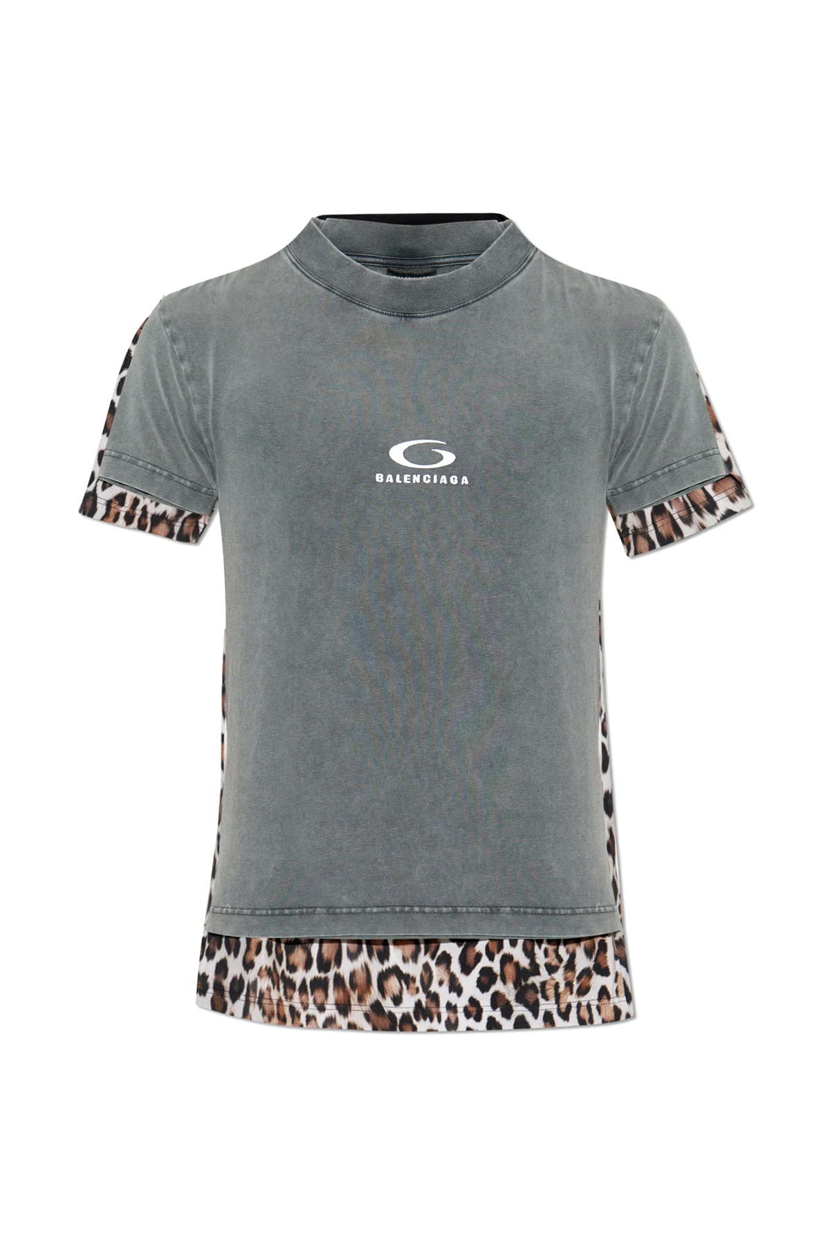 GREY T-shirt made of combined materials