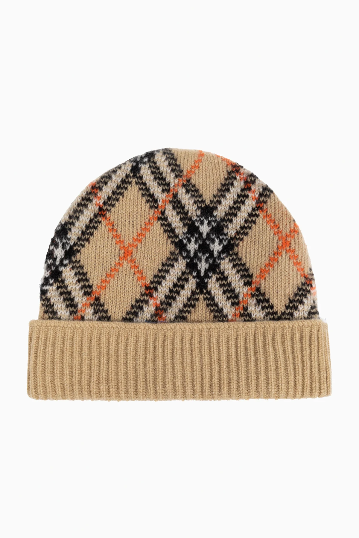 beige Hat with check pattern