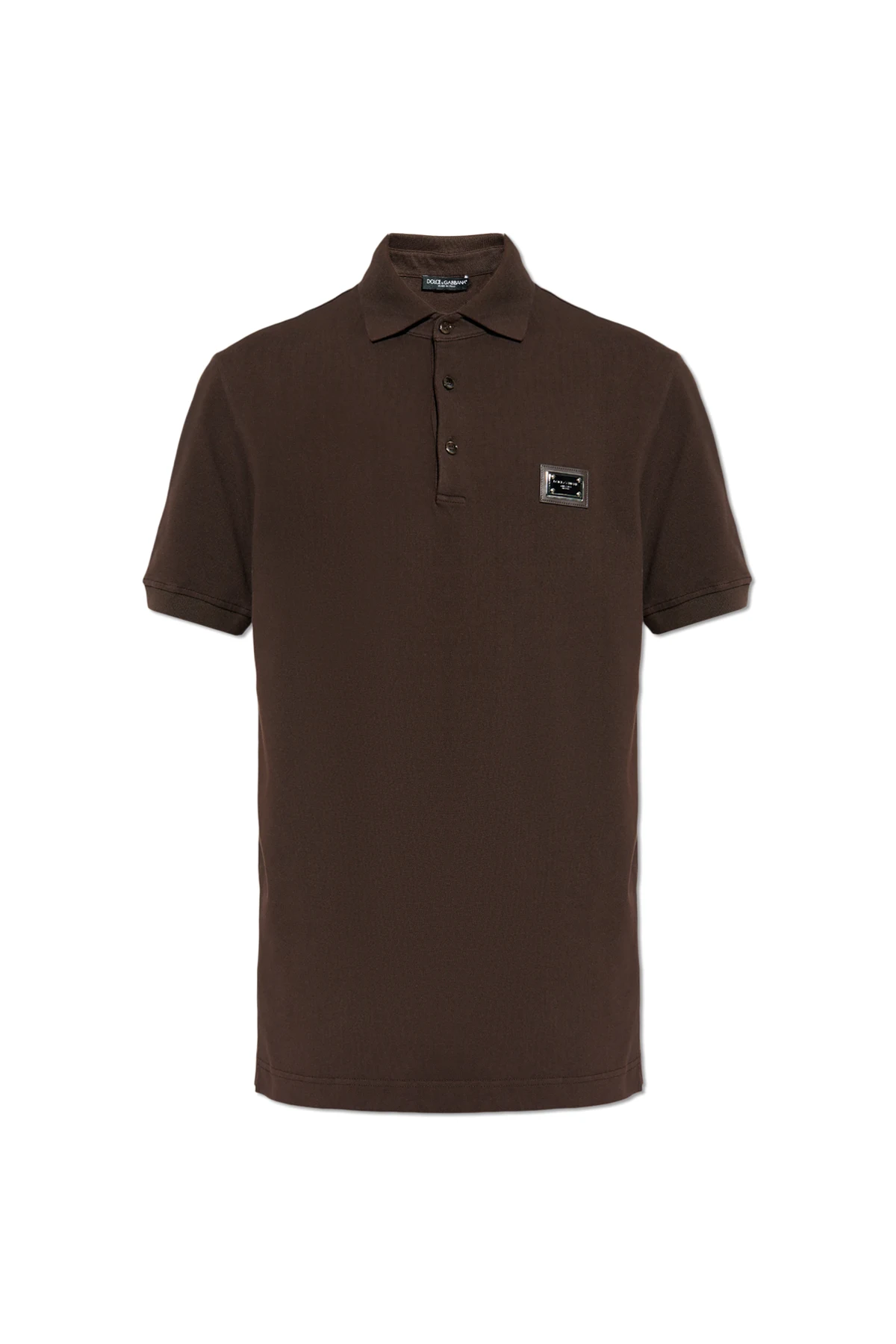 BROWN Polo with an appliqué featuring an engraved logo