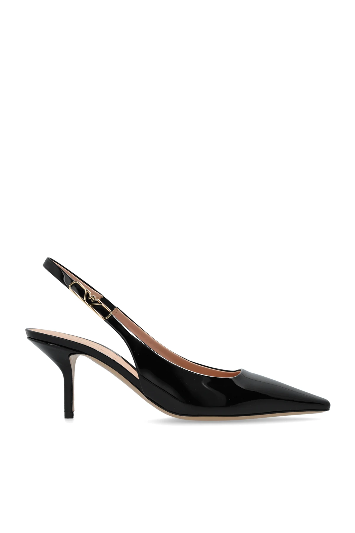BLACK Leather high-heeled shoes
