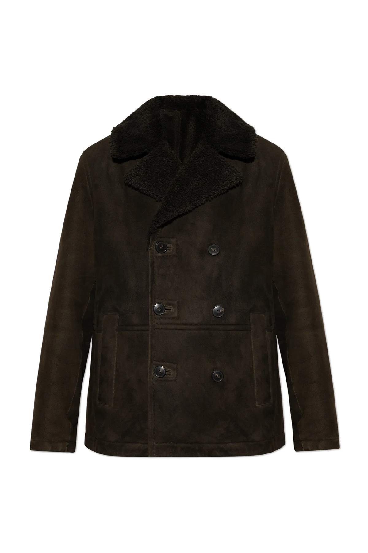 GREEN Double-breasted shearling coat