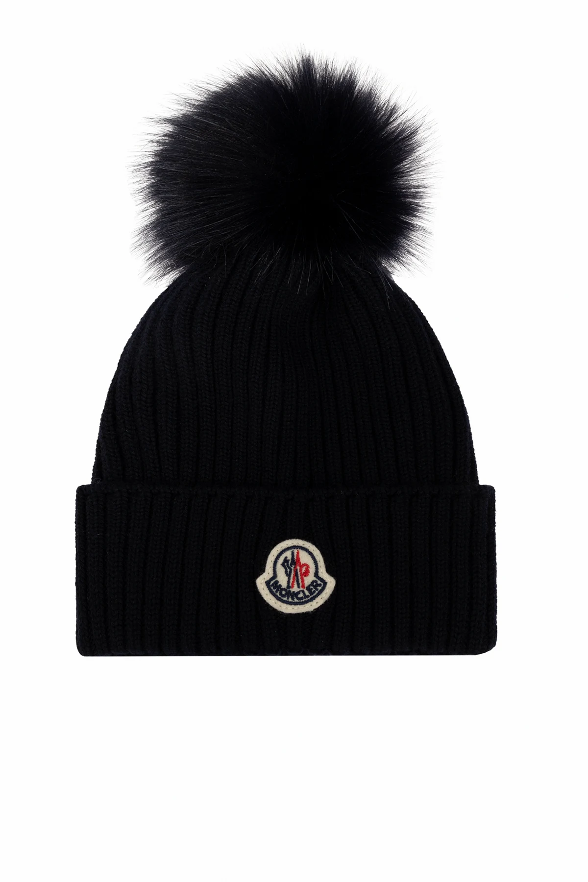 NAVY BLUE Woolen hat with a pom-pom