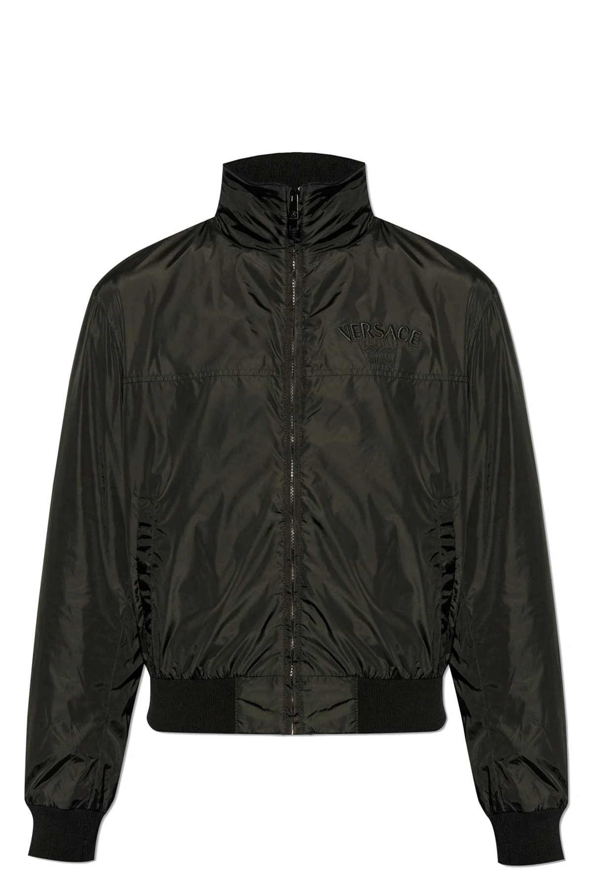 BLACK Nylon jacket with a stand-up collar