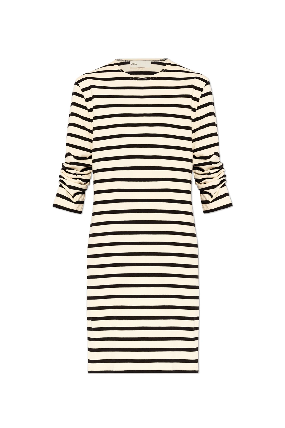 beige Striped Pattern Dress