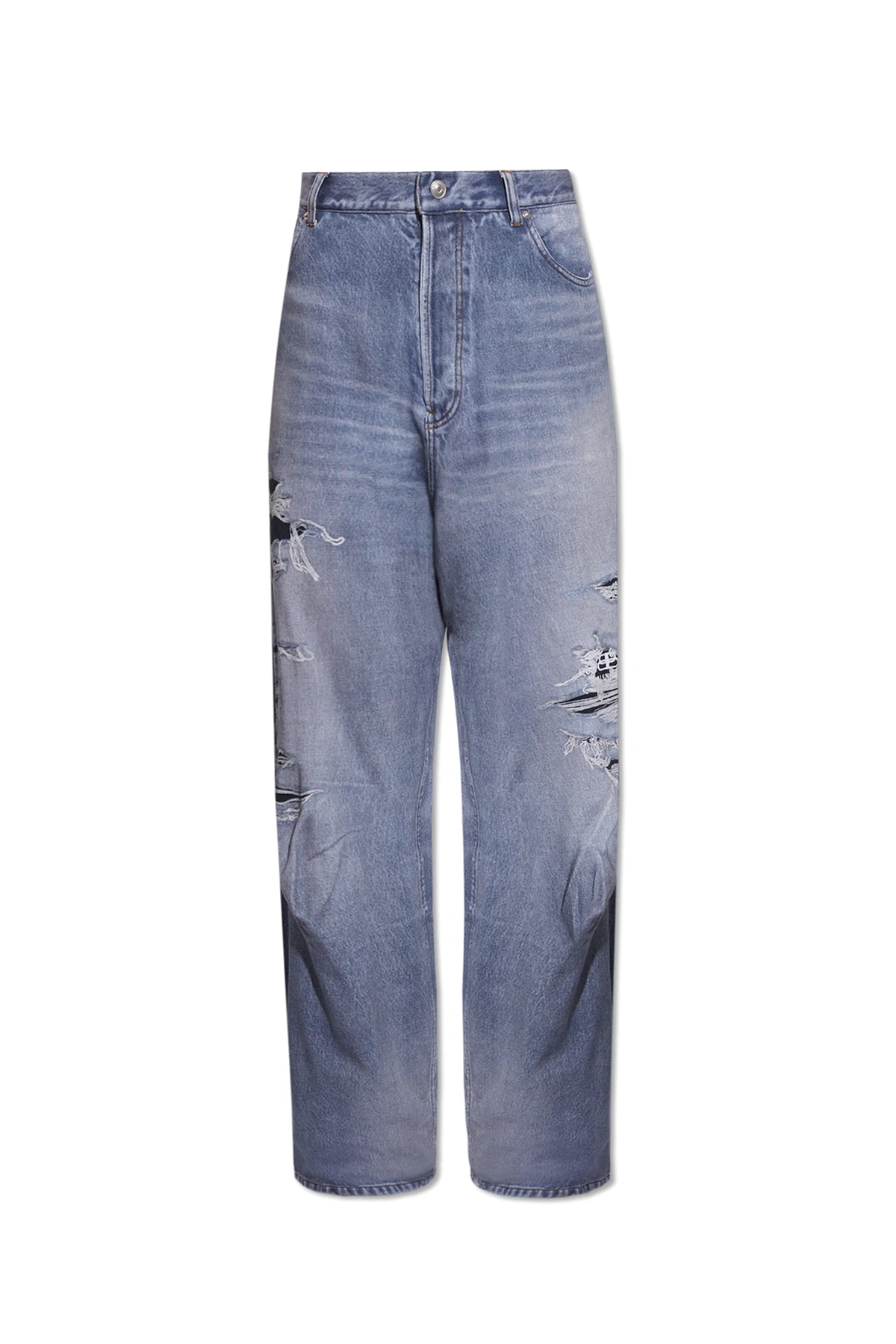 BLUE Trousers with Trompe l’Oeil effect