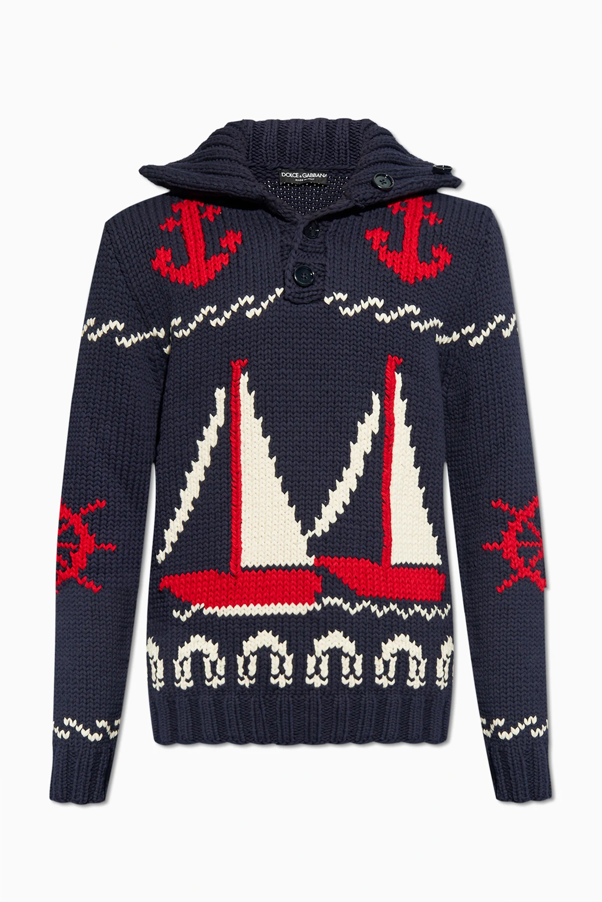 NAVY BLUE Turtleneck sweater with Marina motif