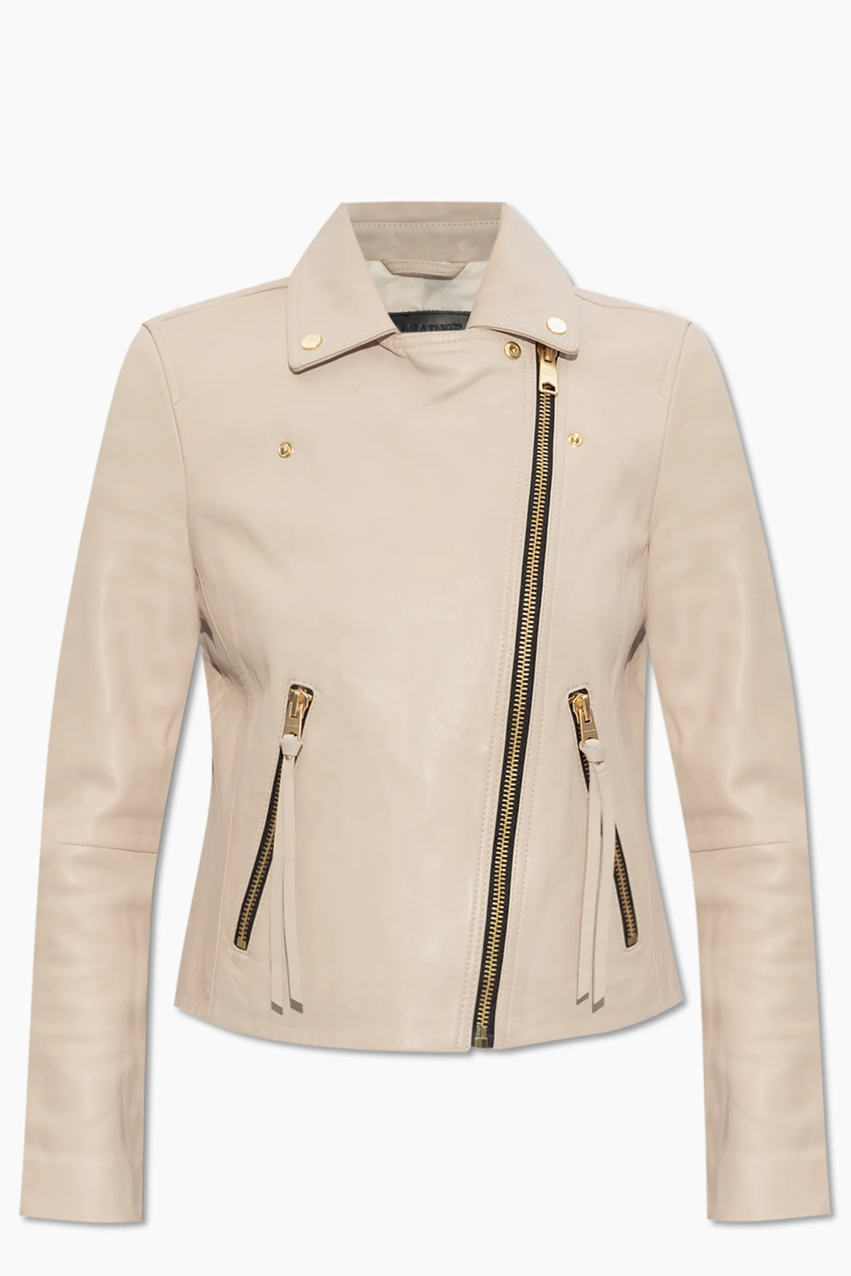 cream AllSaints Leather Jacket `Dalby`