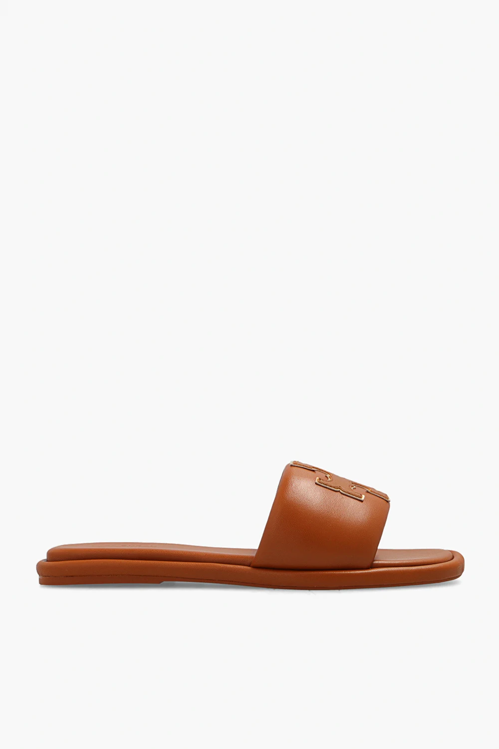 BROWN Leather slides with logo