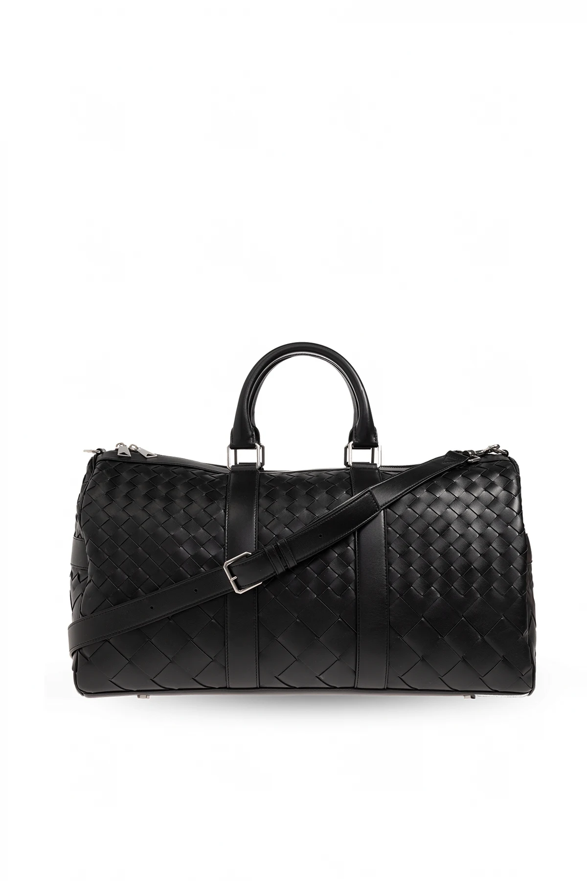 BLACK Duffel bag with Intrecciato weave