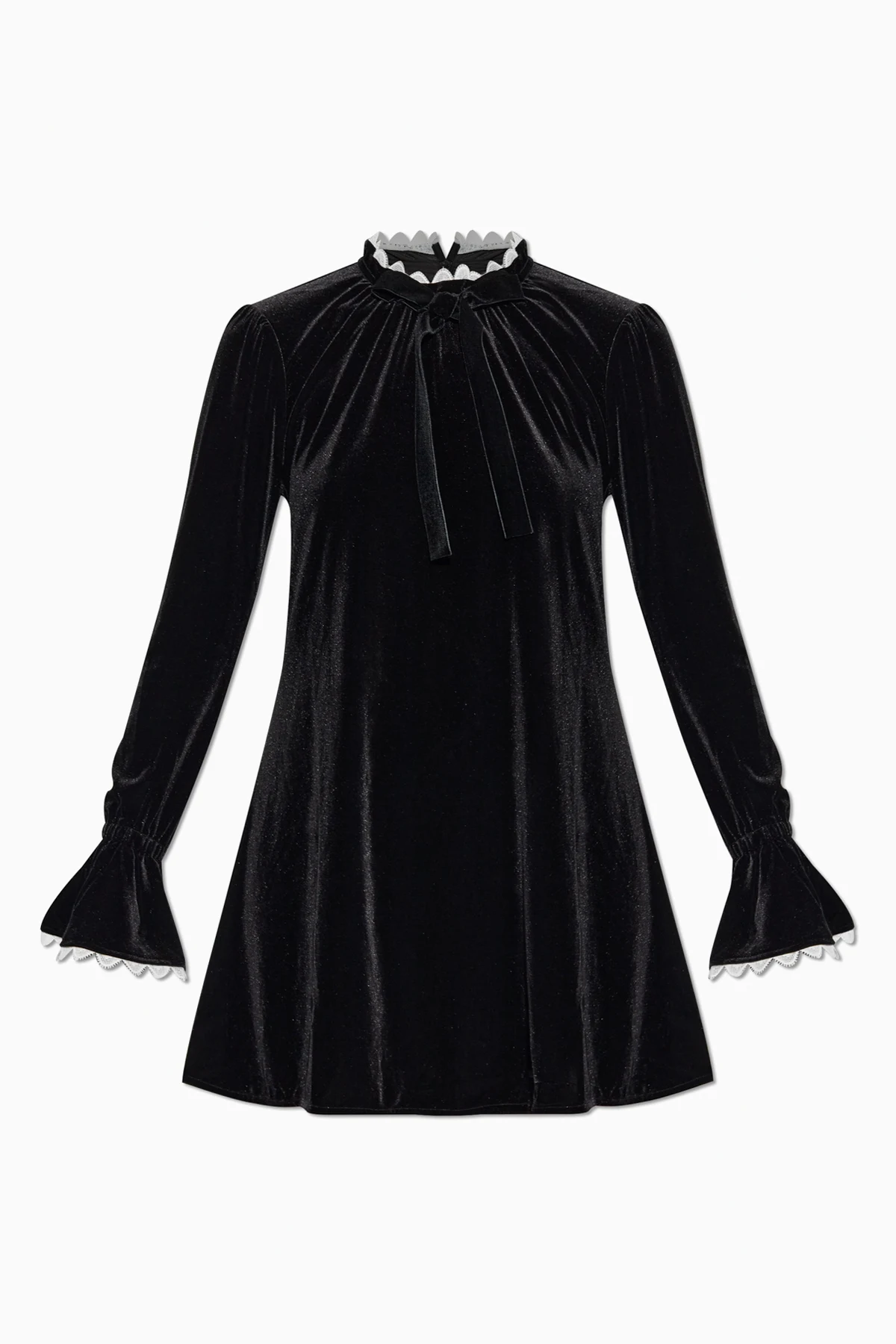 Samtkleid mit Spitzenbesatz