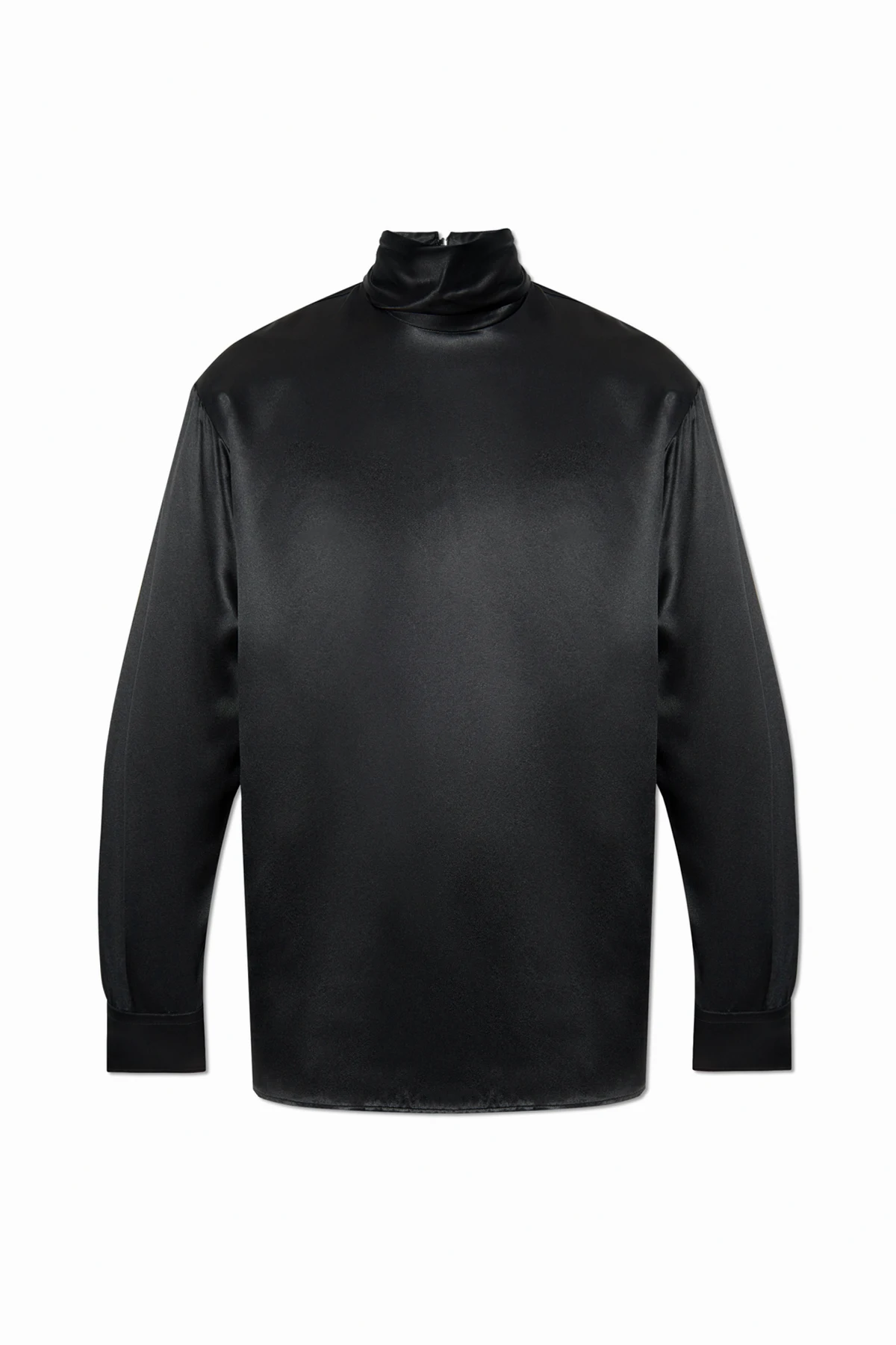 BLACK Silk top with stand-up collar