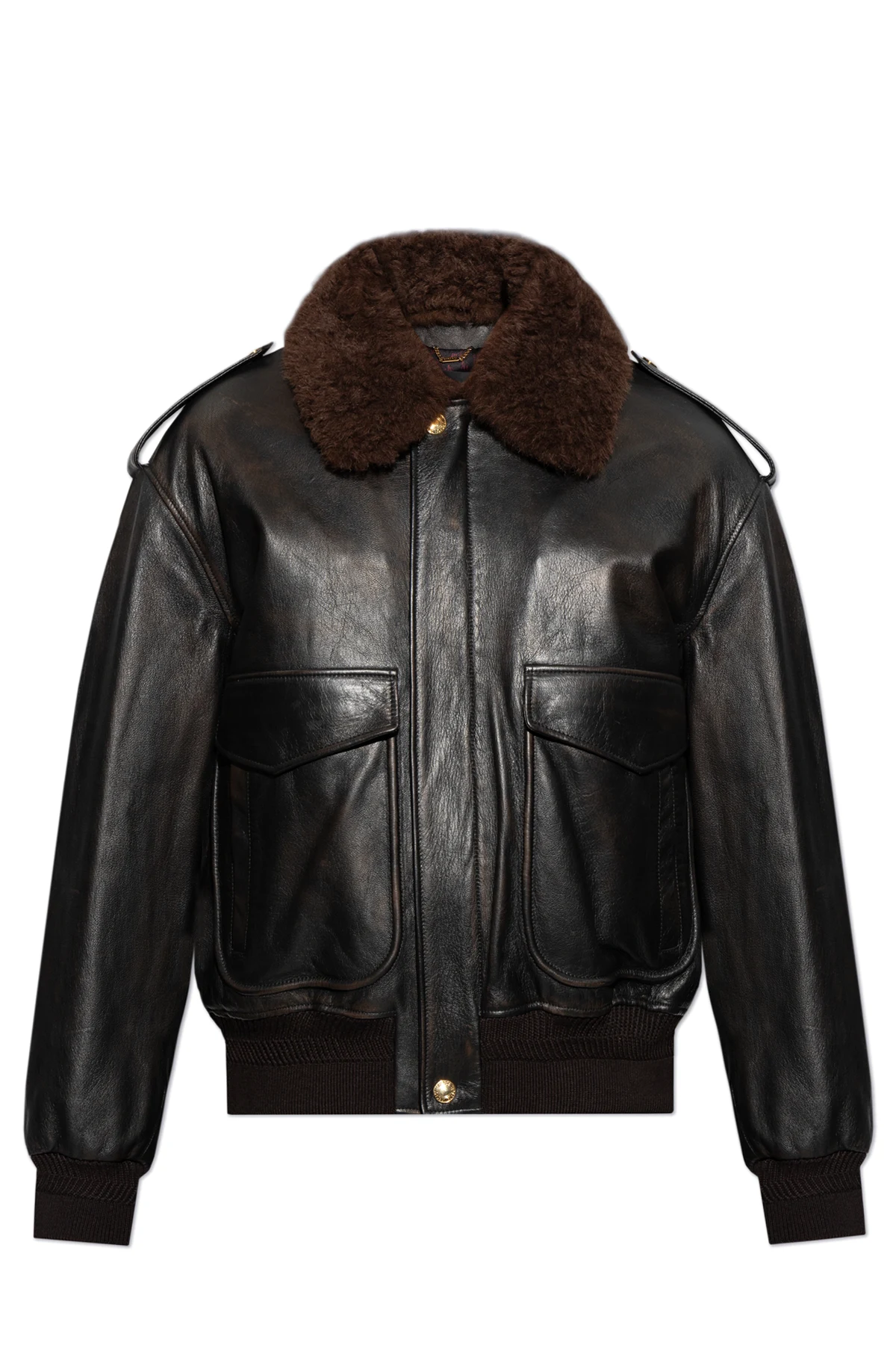 BLACK Leather jacket with detachable collar