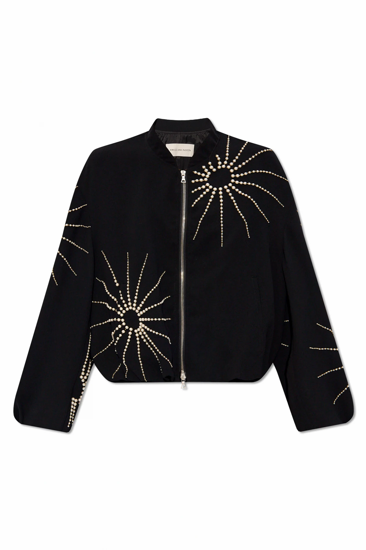 Jacket with pearl appliqués