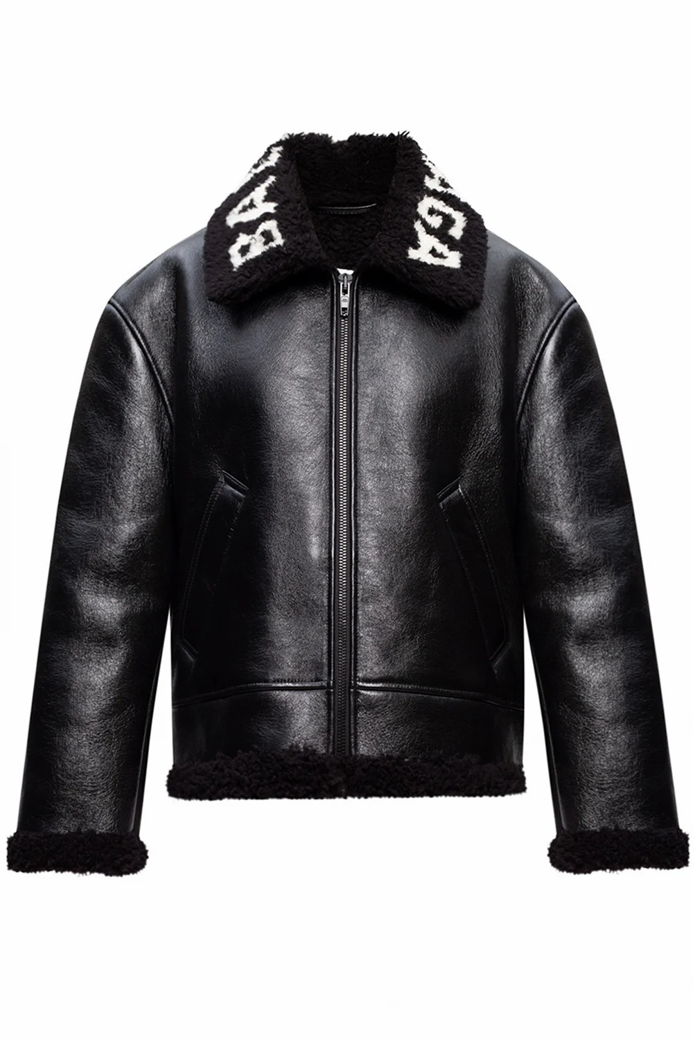 Collared leather jacket
