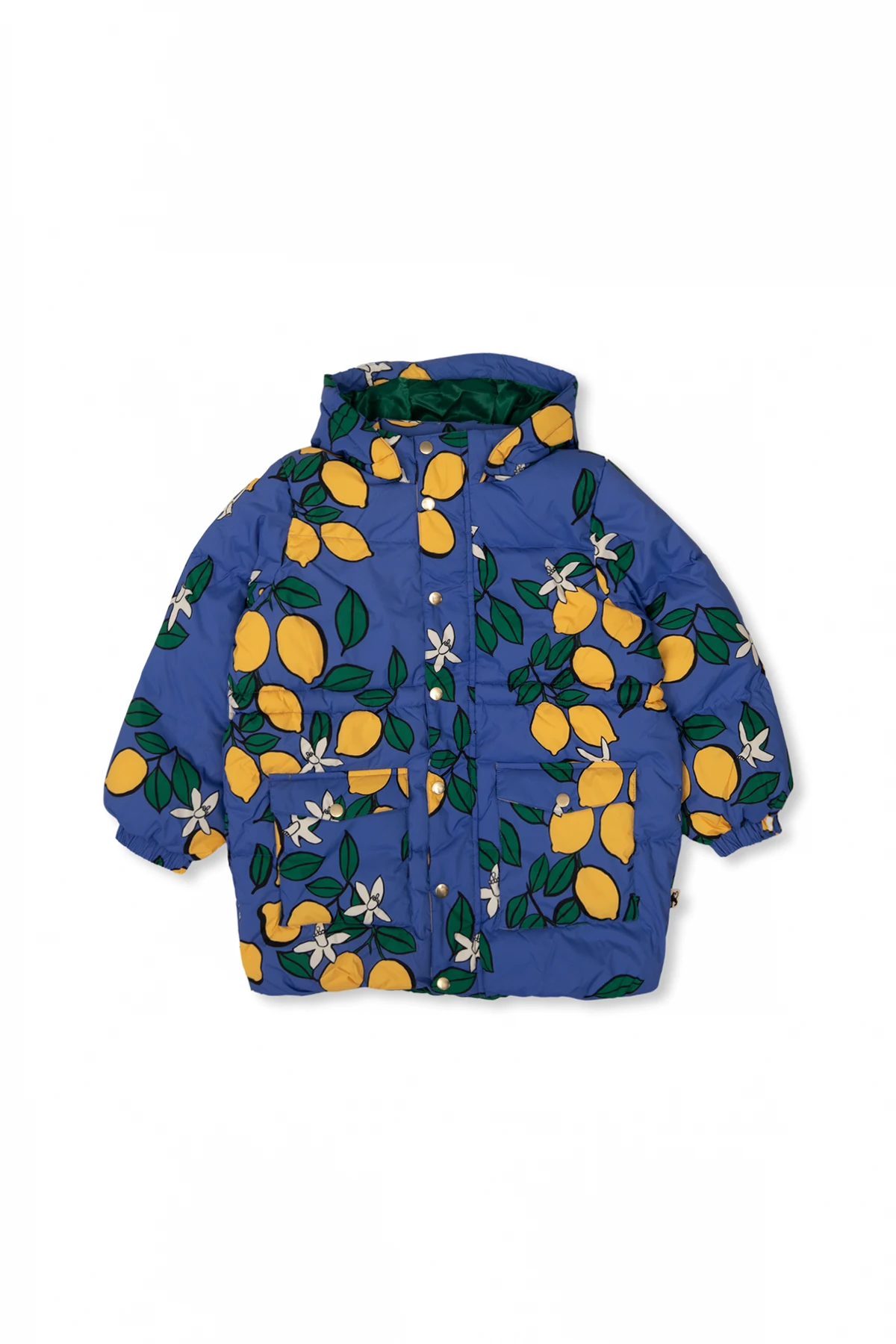 Puffer jacket with motif of fruits