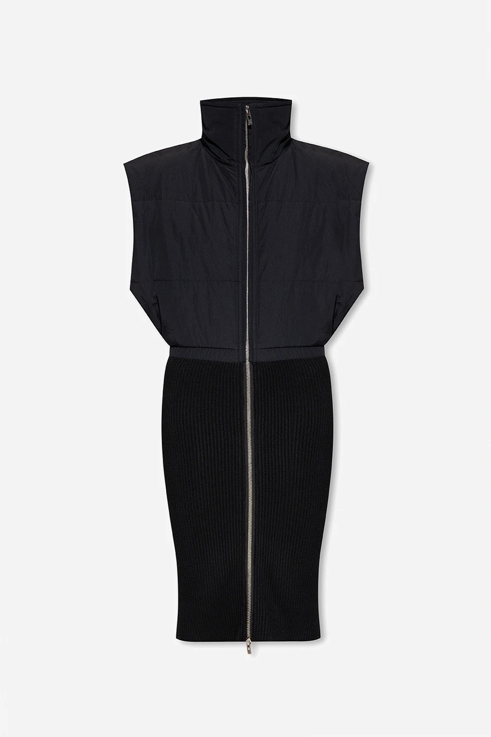 Long vest in contrasting fabrics
