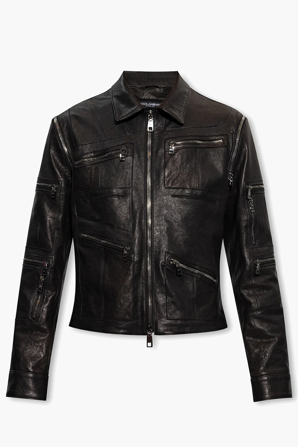 Leather jacket with detachable sleeves