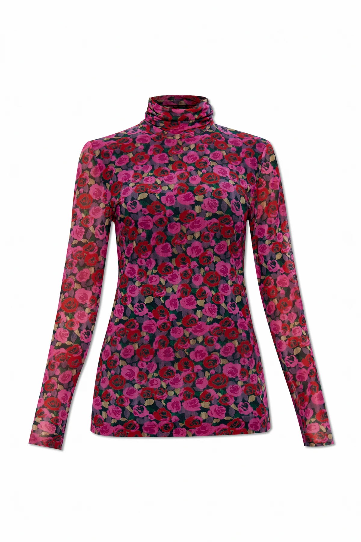 Turtleneck top with floral motif