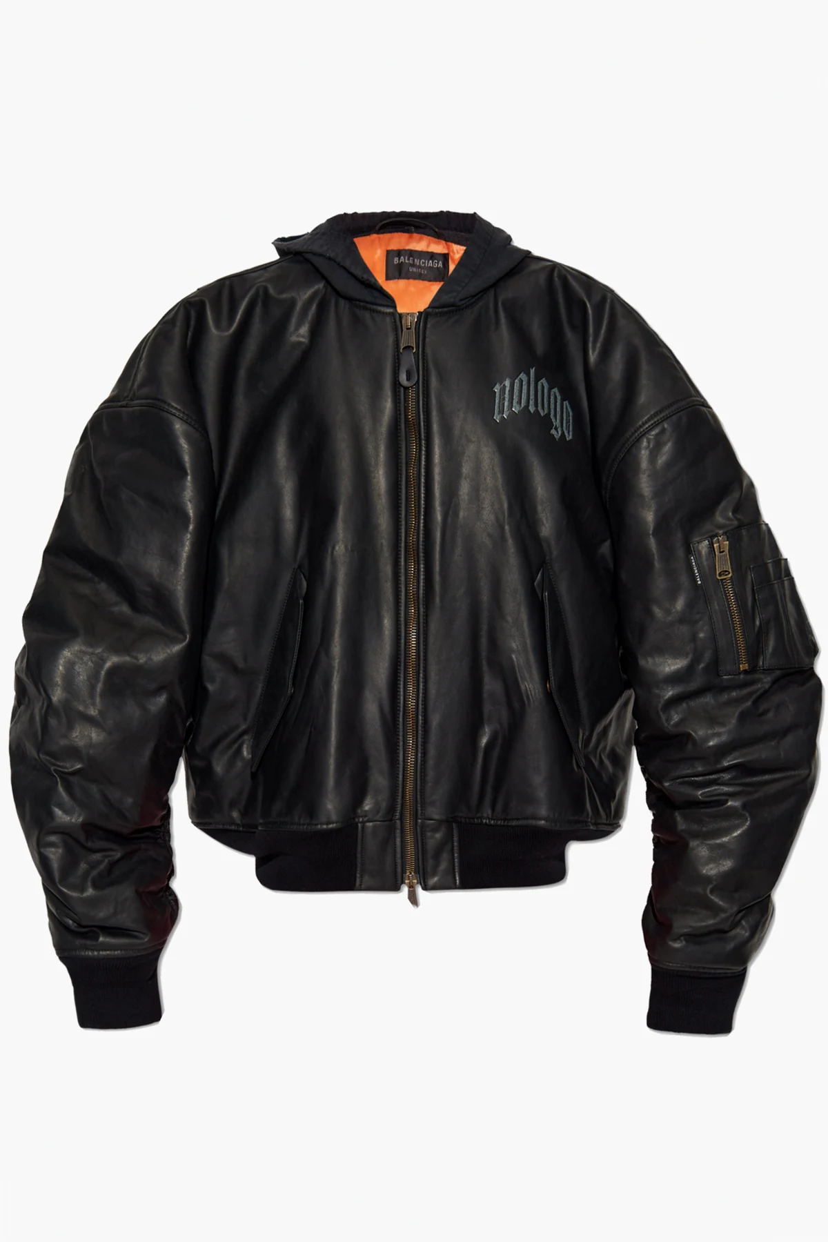 Lederjacke vom Typ `bomber` mit Kapuze