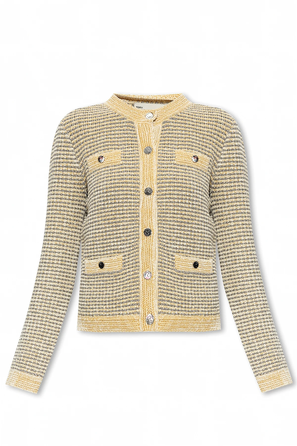 Cardigan with metallic threads