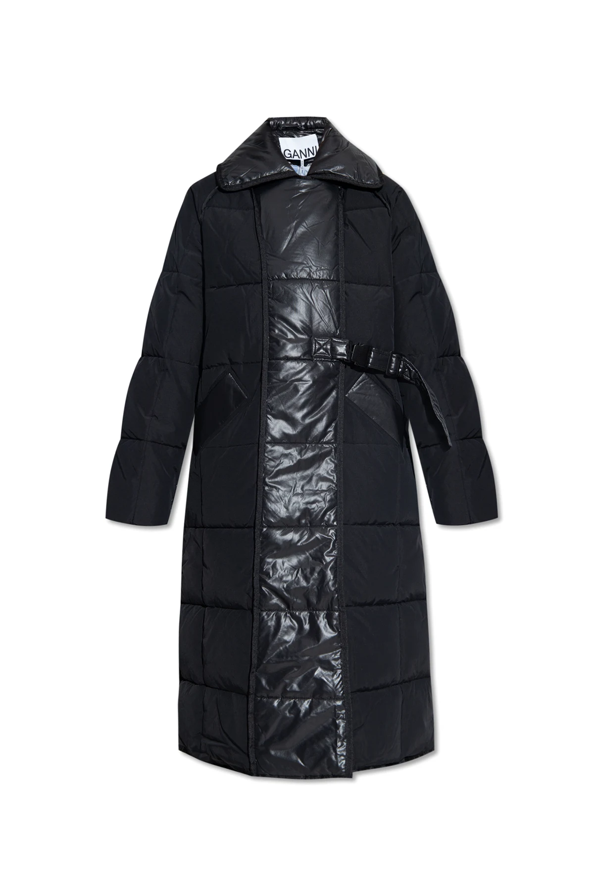 Coat in contrasting fabrics