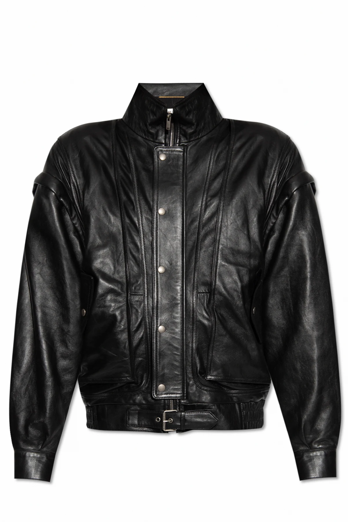 Leather jacket with detachable sleeves