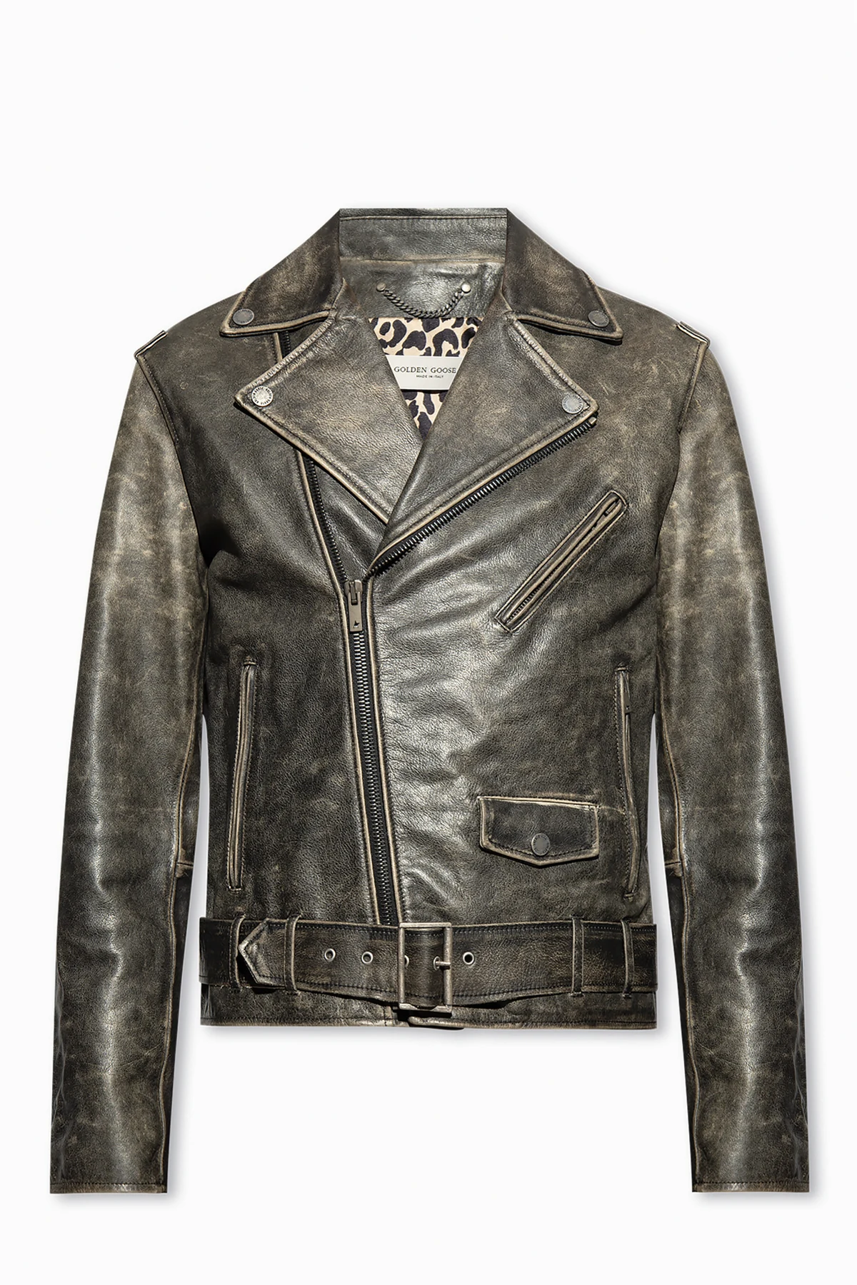 Distressed leather jacket