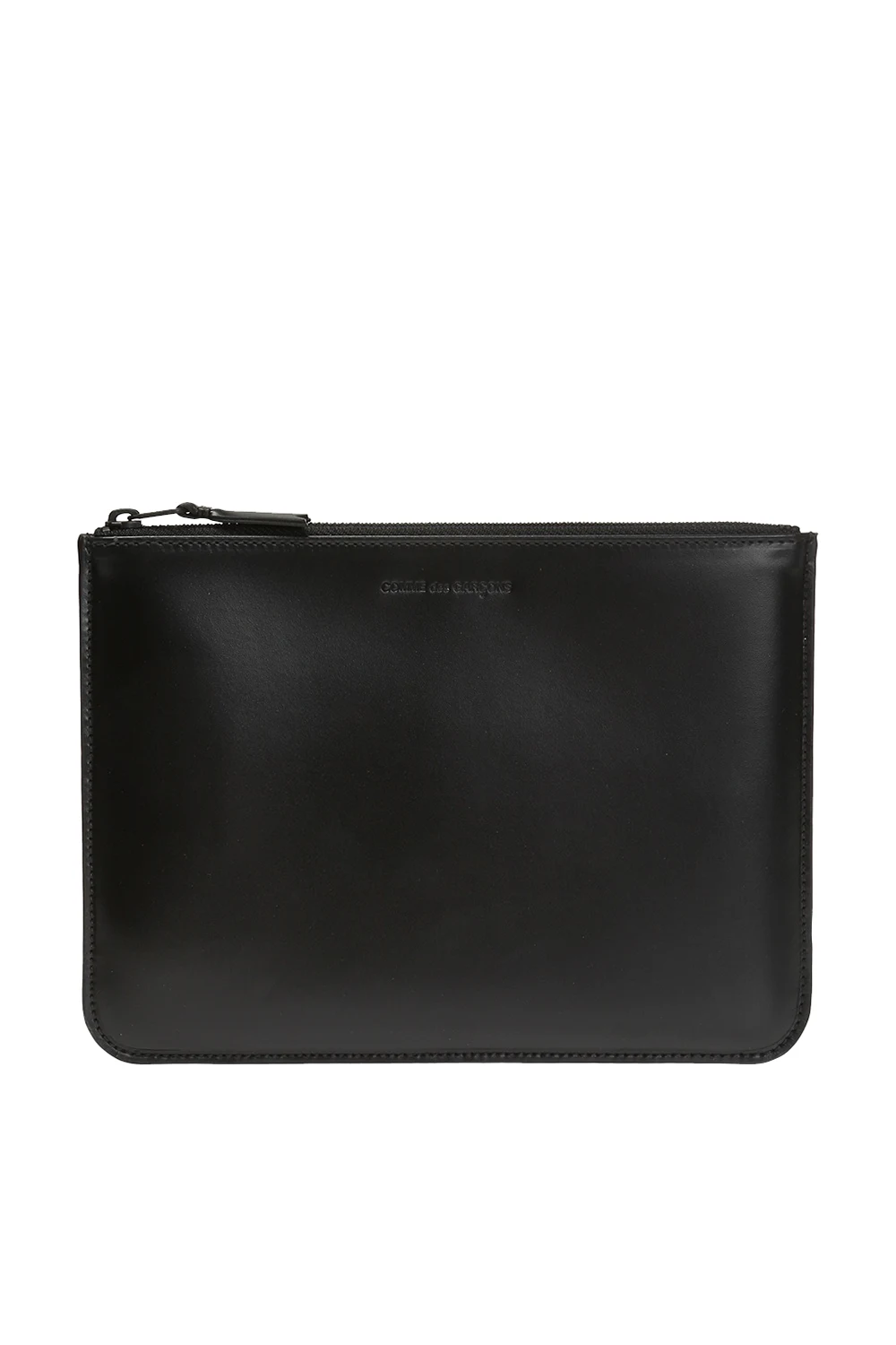 Embossed logo leather pouch