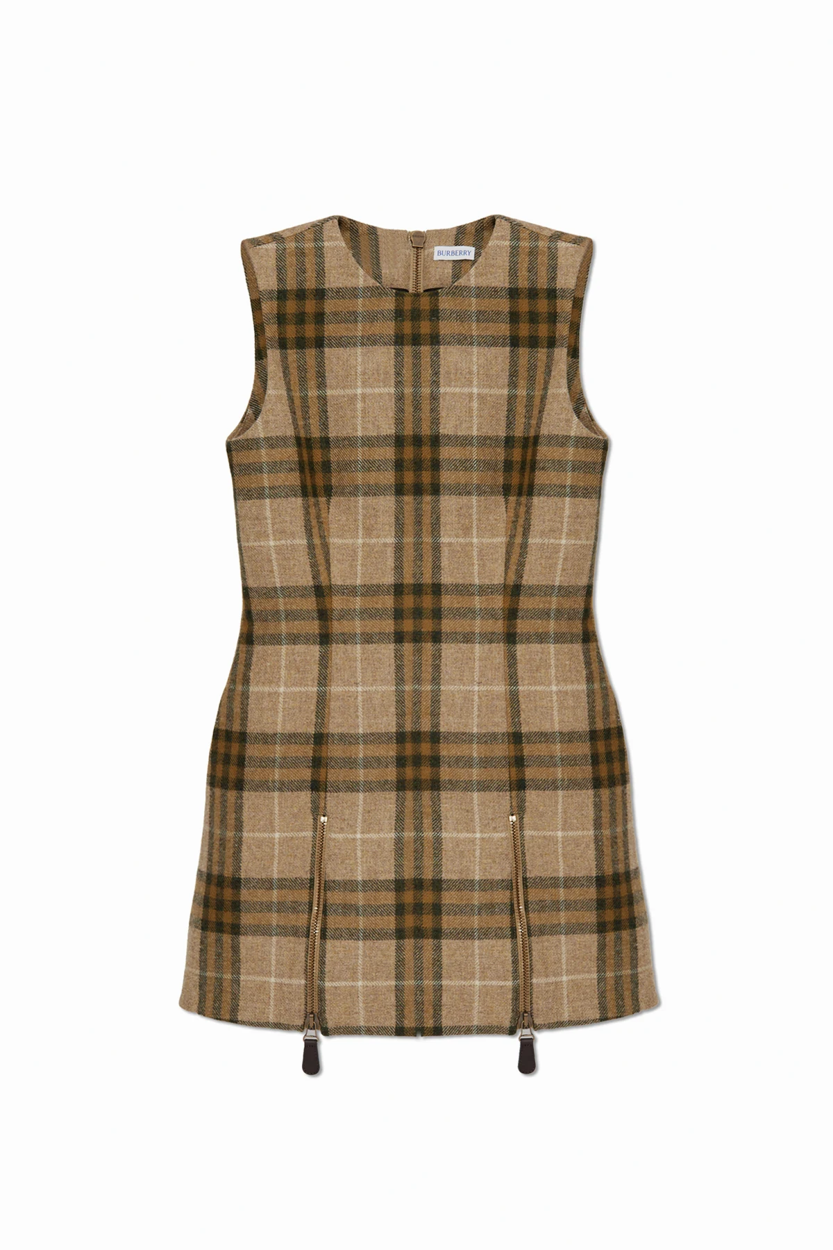beige Wool dress with plaid pattern