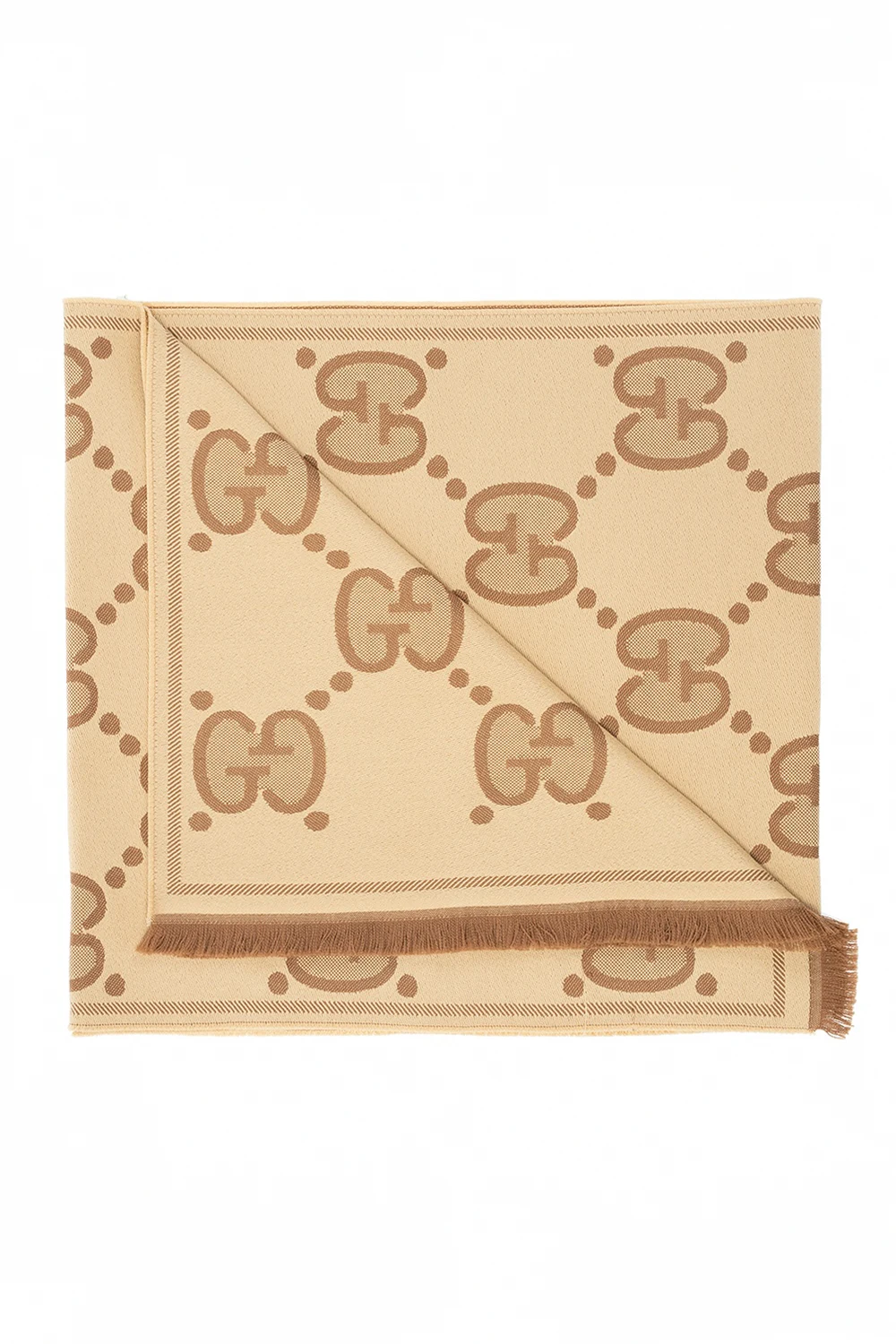 beige Wool scarf with logo