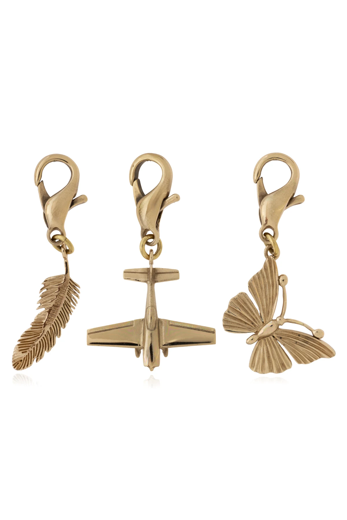 Pendants: butterfly, airplane, and feather