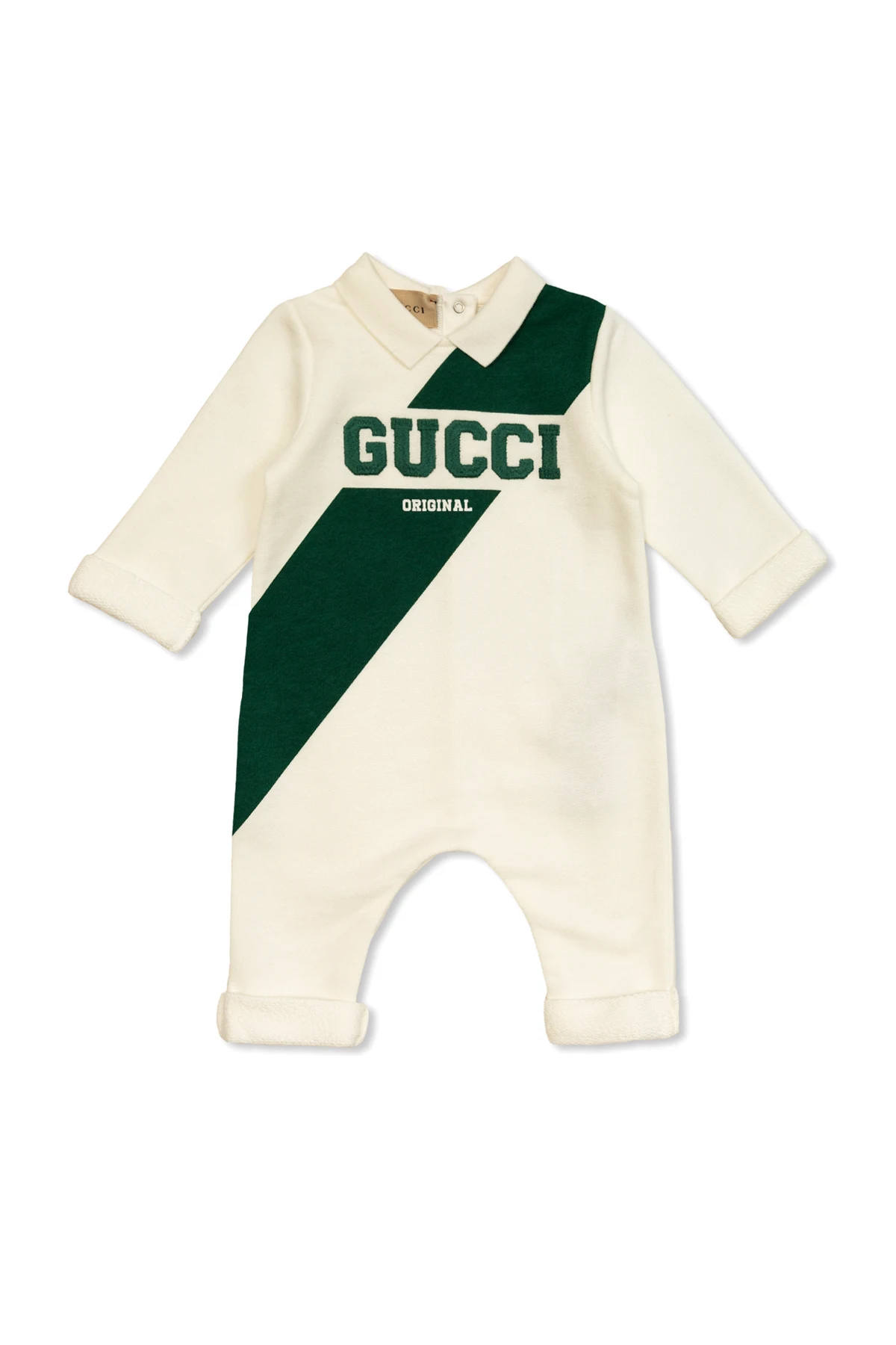 Baby onesie with embroidered logo