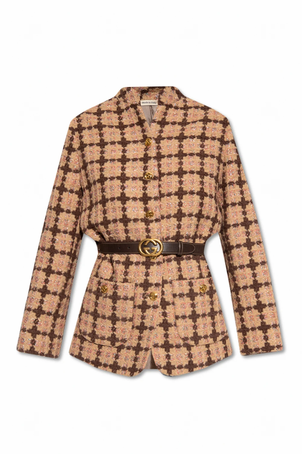 Belted tweed blazer