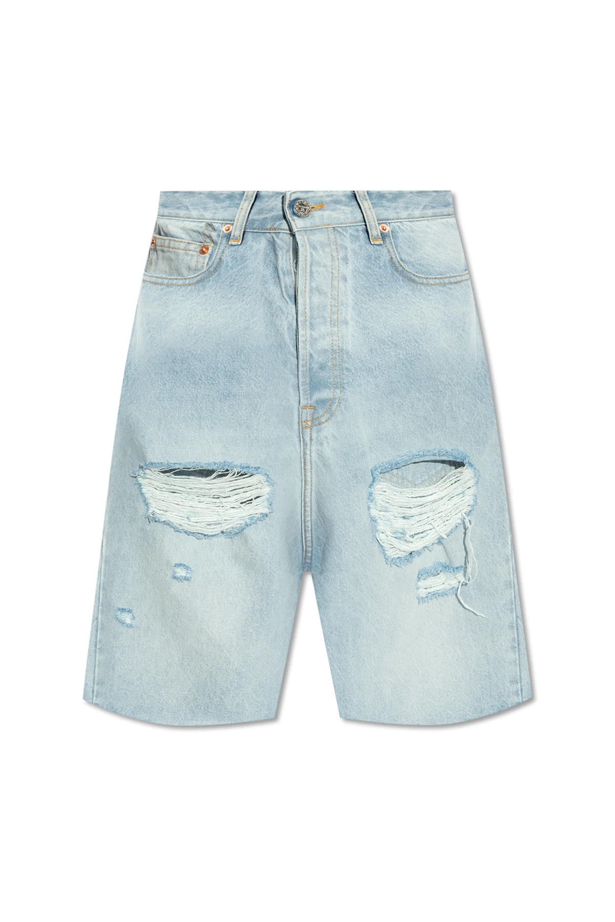 Distressed denim shorts