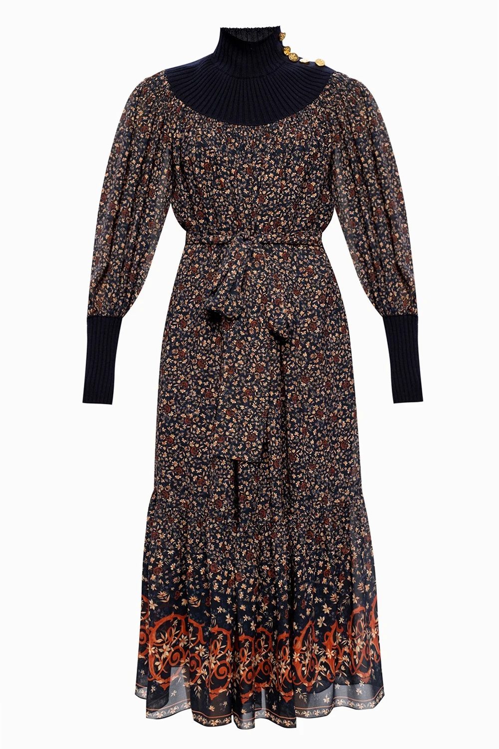 Silk dress with band collar
